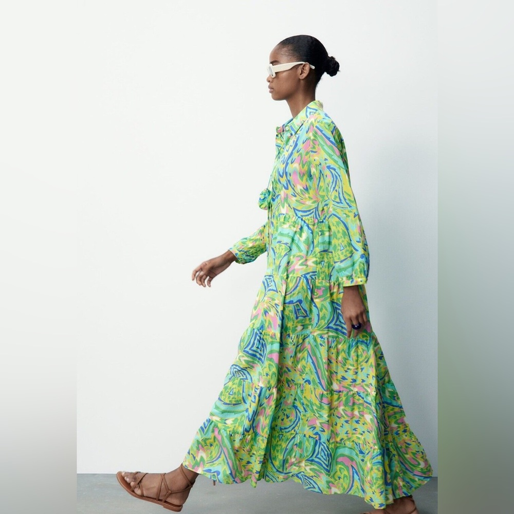Zara Midi Shirt Dress, tiered, 100% cotton